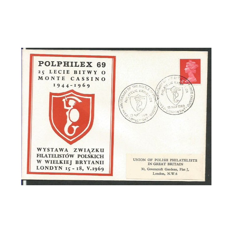 Wielka Brytania 1969, Bitwa o Monte Cassino. Londyn, ilustrowana koperta