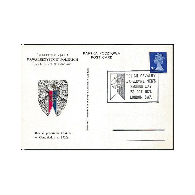 Wielka Brytania 1971, Polska kawaleria, weterani, Grudziądz. Londyn, ilustrowana kartka