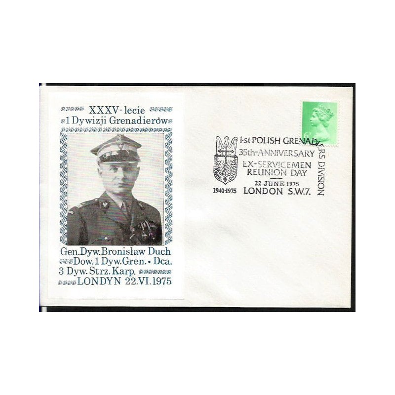 Wielka Brytania 1975, 1. Dywizja grenadierów. Londyn, ilustrowana koperta, gen. B. Duch