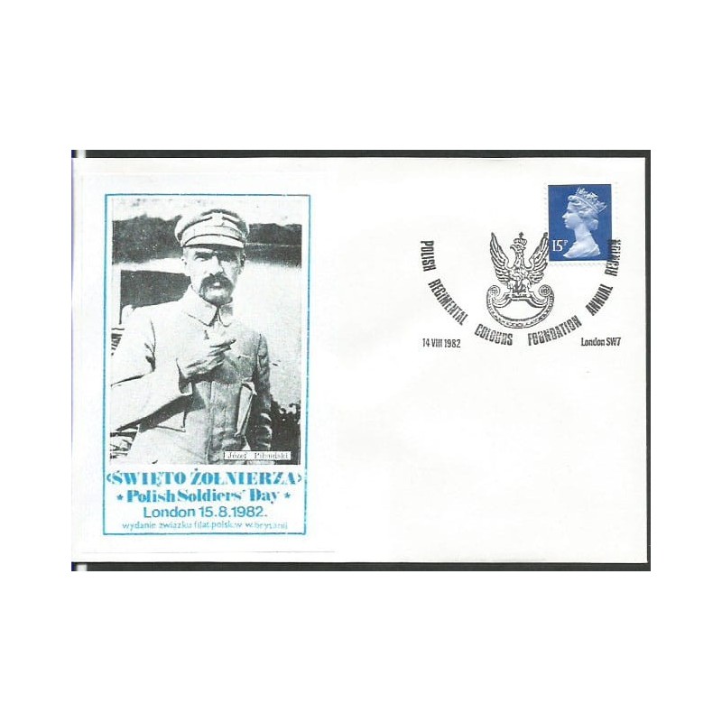 Wielka Brytania 1982, Święto żołnierza, orzełek, Piłsudski. Londyn, ilustrowana koperta