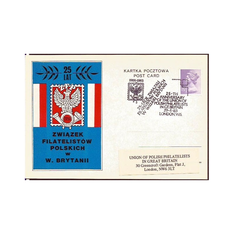 Wielka Brytania 1983, Związek Filatelistów Polskich. Londyn, ilustrowana kartka