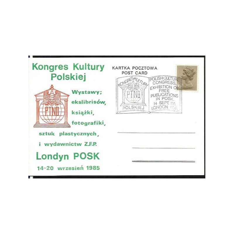 Wielka Brytania 1985, Kongres Kultury Polskiej. Londyn, ilustrowana kartka