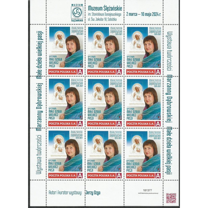 2024 Personalizowany, Marzanna Dąbrowska, Papież Jan Paweł II, Sobótka, Muzeum, wystawa. Arkusz **