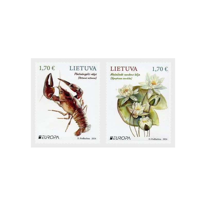 Litwa 2024, EUROPA CEPT: flora i fauna, rak i kwiat lilia **