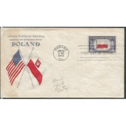 USA 1943, Okupowane kraje: Polska, flaga. FDC