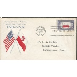 USA 1943, Okupowane kraje: Polska, flaga. FDC