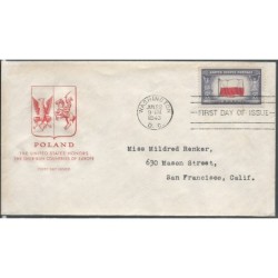USA 1943, Okupowane kraje: Polska, flaga. FDC