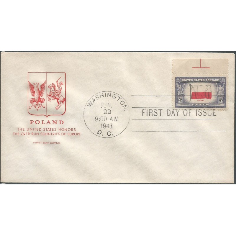 USA 1943, Okupowane kraje: Polska, flaga. FDC