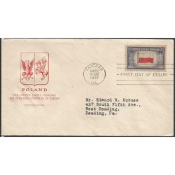 USA 1943, Okupowane kraje: Polska, flaga. FDC