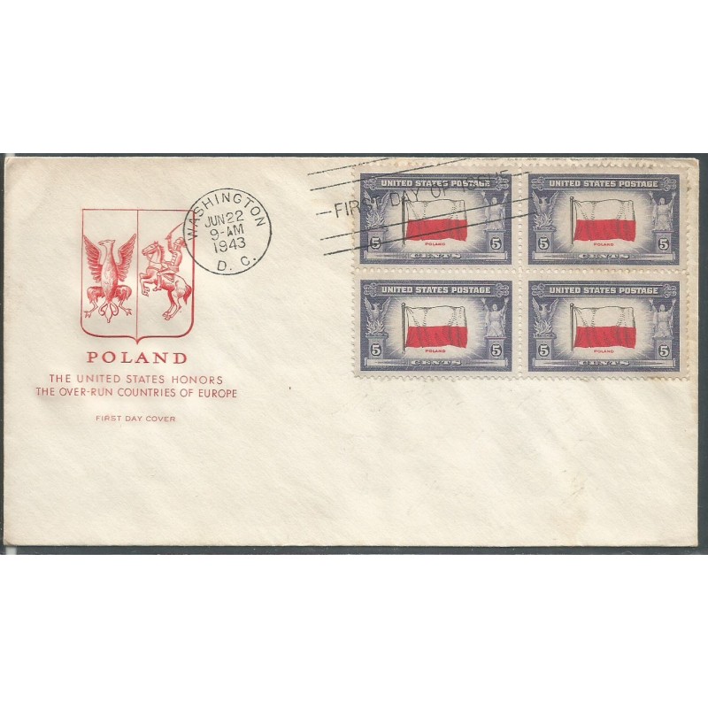 USA 1943, Okupowane kraje: Polska, flaga. FDC