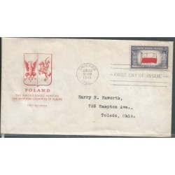 USA 1943, Okupowane kraje: Polska, flaga. FDC