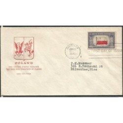 USA 1943, Okupowane kraje: Polska, flaga. FDC