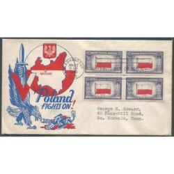 USA 1943, Okupowane kraje: Polska, flaga. FDC