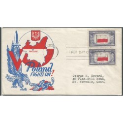 USA 1943, Okupowane kraje: Polska, flaga. FDC