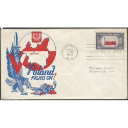 USA 1943, Okupowane kraje: Polska, flaga. FDC