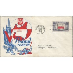 USA 1943, Okupowane kraje: Polska, flaga. FDC