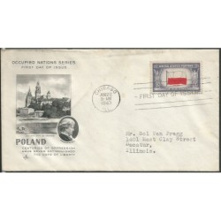 USA 1943, Okupowane kraje: Polska, flaga. FDC