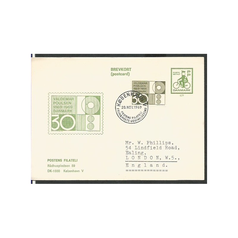 Dania 1969, Telefon, V. Poulsen. Cz. SŁANIA. FDC