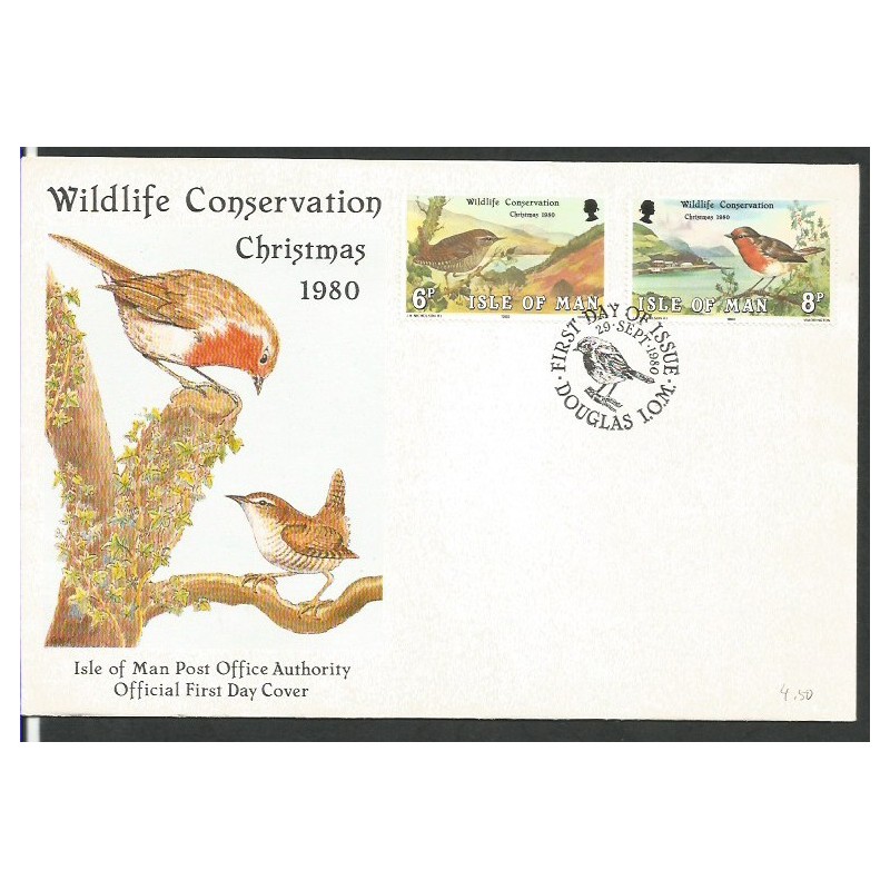 Wyspa Man 1980, Ptaki. Boże Narodzenie. FDC