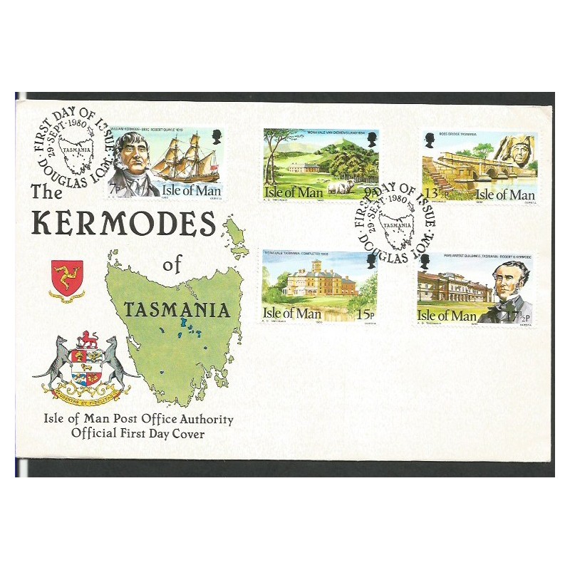 Wyspa Man 1980, Wyspa Tasmania, Australia, mapa, statek. FDC
