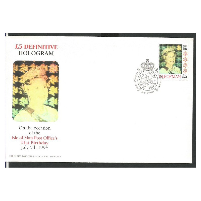 Wyspa Man 1994, Królowa Elżbieta II, hologram. FDC