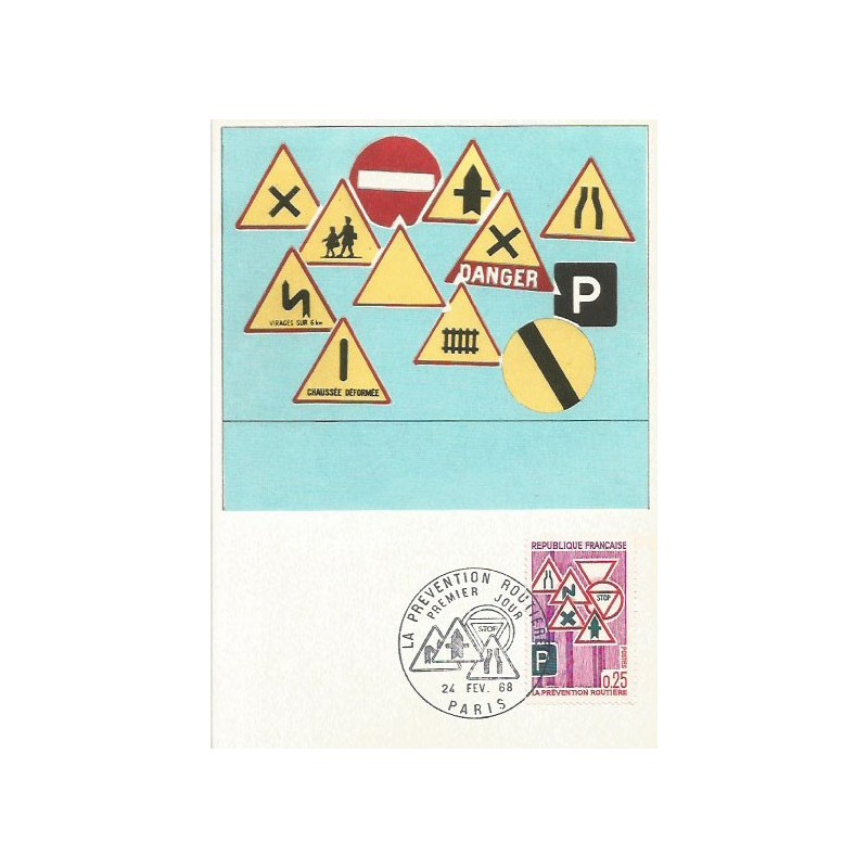 Francja 1968, Znaki drogowe, bezpieczeństwo. Karta maksimum