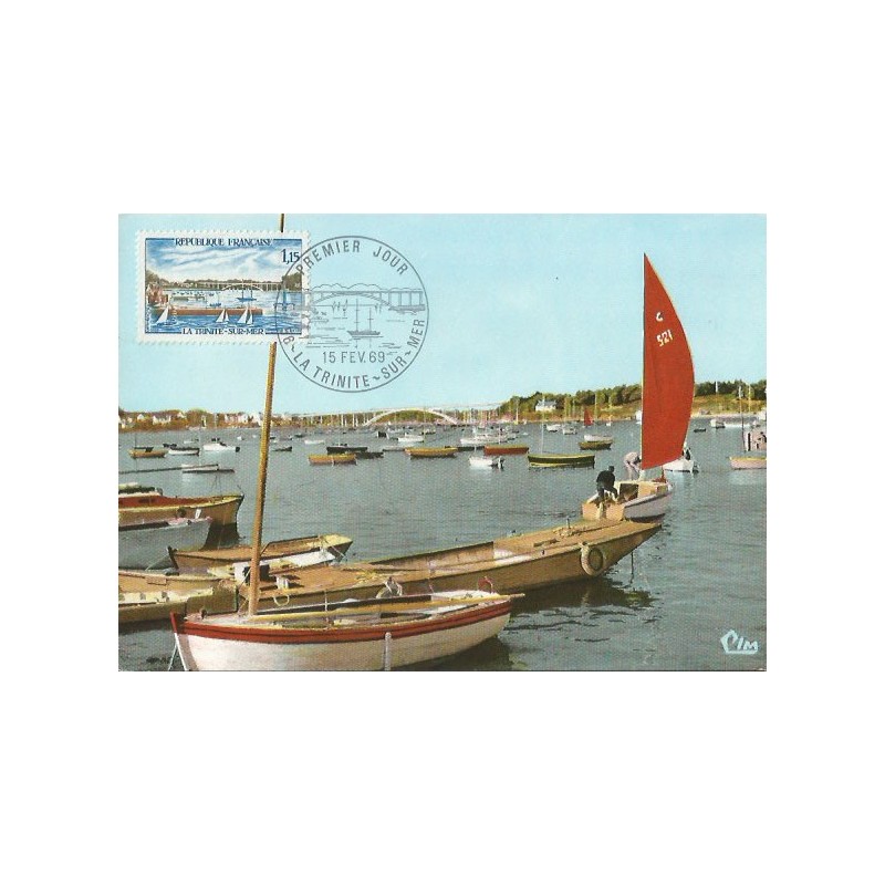 Francja 1969, Most, turystyka, żaglówki, plaża. Karta maksimum