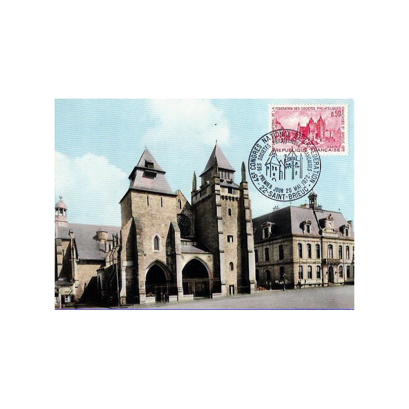 Francja 1972, Katedra St Brieuc, Związek Filatelistów. Karta maksimum
