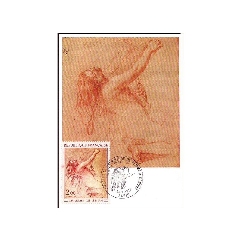 Francja 1973, Malarstwo, Ch. Le Brun. Karta maksimum