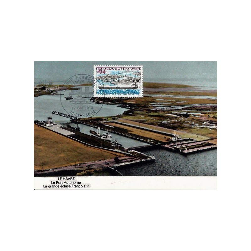 Francja 1973, Port Le Havre, statek. Karta maksimum