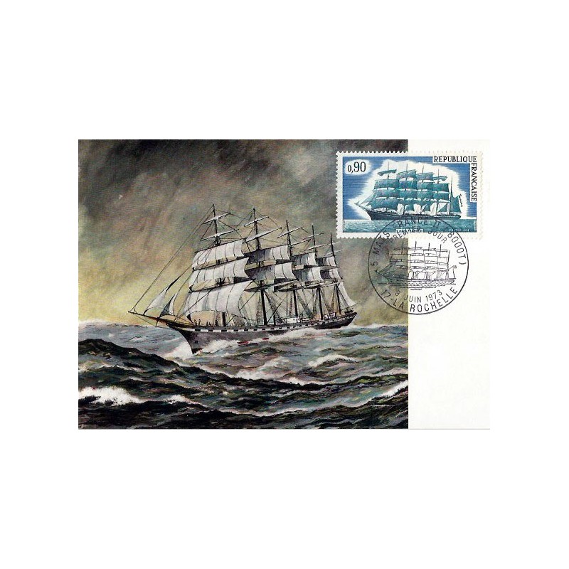 Francja 1973, Statek, żaglowiec. Karta maksimum