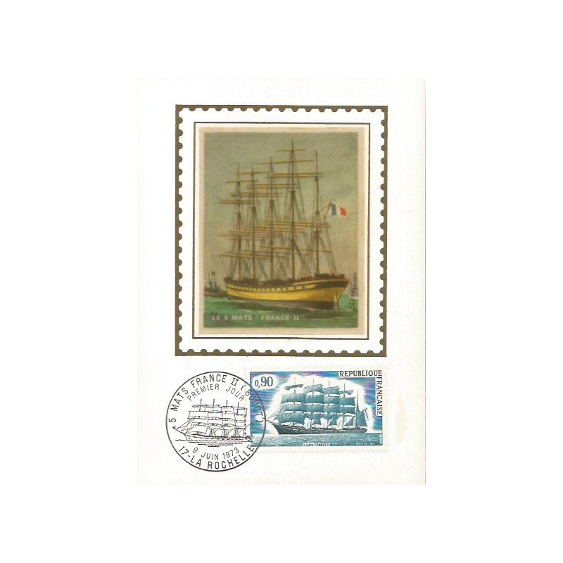 Francja 1973, Statek, żaglowiec. Karta maksimum