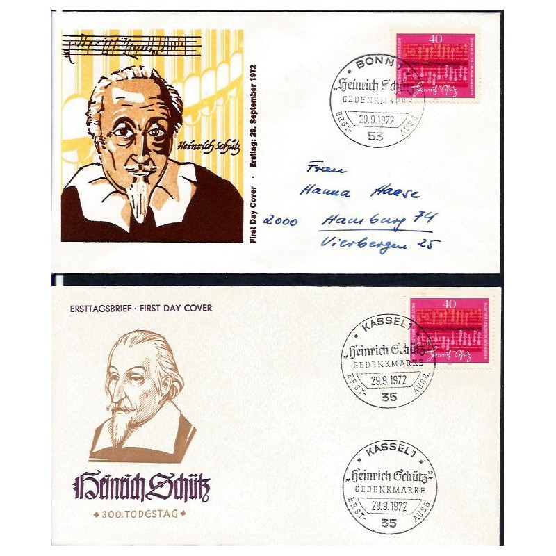 Niemcy 1972, Muzyka, H. Schutz. 2 FDC Bonn i Kassel