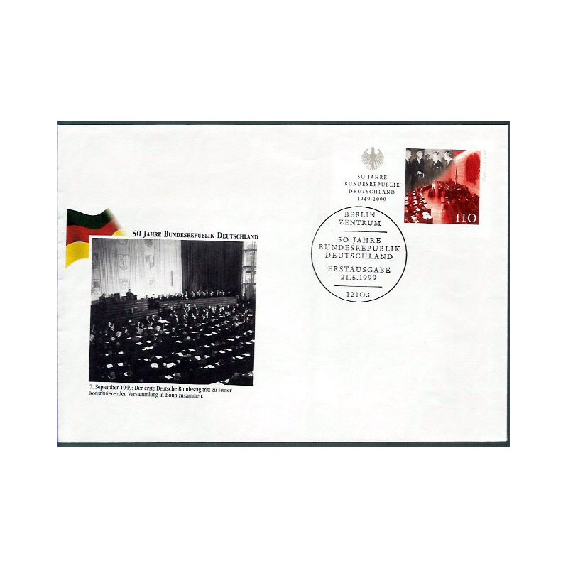 Niemcy 1999, 50 lat RFN. Ck z datownikiem FDC