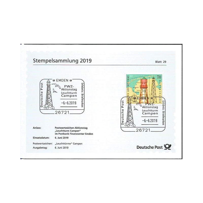 Niemcy 2019, Latarnia morska. FDC Blatt 29/2019