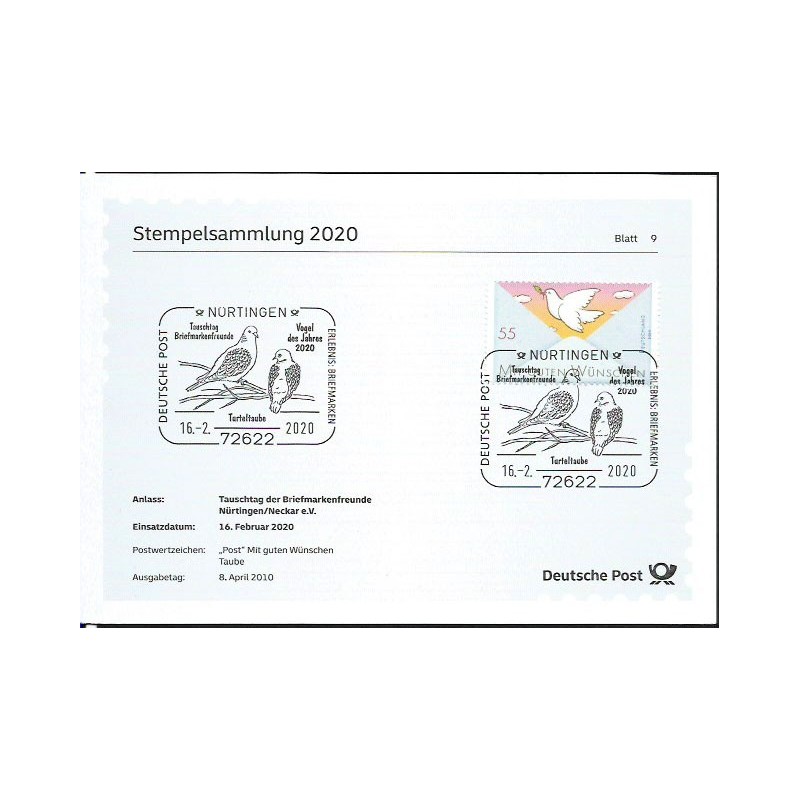 Niemcy 2020, Ptaki, gołąb. Blatt 9/2020