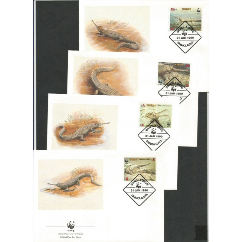 Bangladesz 1990, WWF: krokodyl gawial. FDC