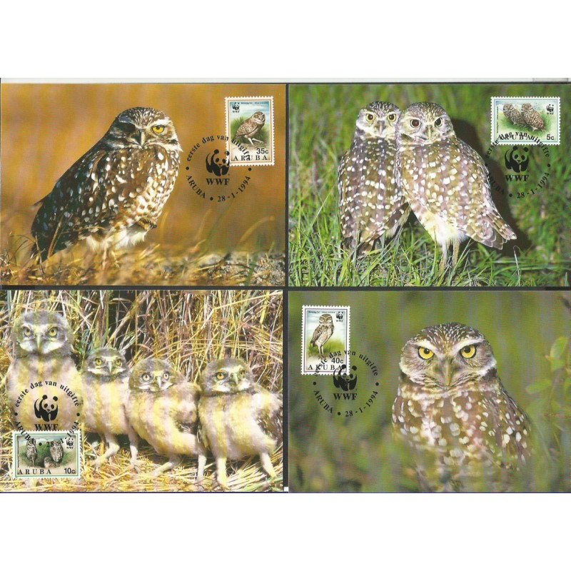 Aruba 1994, WWF: ptaki, sowy. Karty maksimum