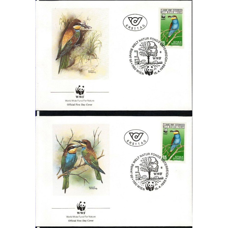 Austria 1988, WWF: ptak żołna. 2 FDC