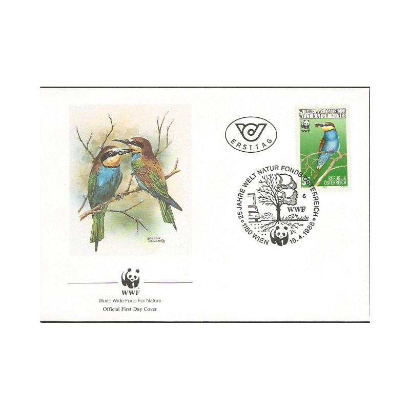 Austria 1988, WWF: ptak żołna. FDC