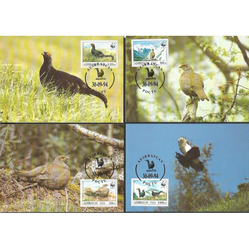 Azerbejdżan 1994, WWF: ptak cietrzew kaukaski. Karty maksimum