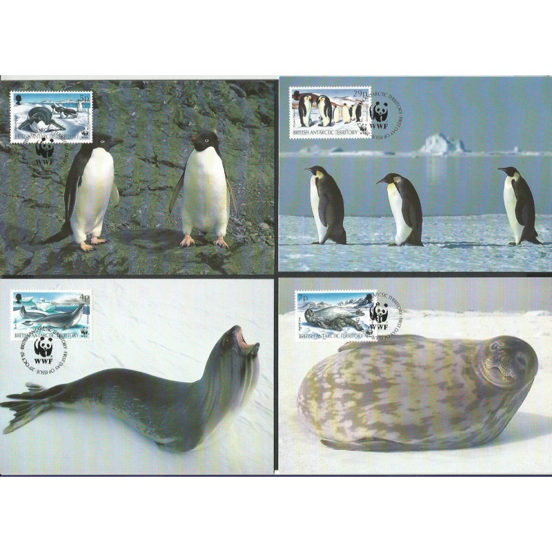 Bryt. Ter. Arktyczne 1992, WWF: pingwiny i foki. Karty maksimum