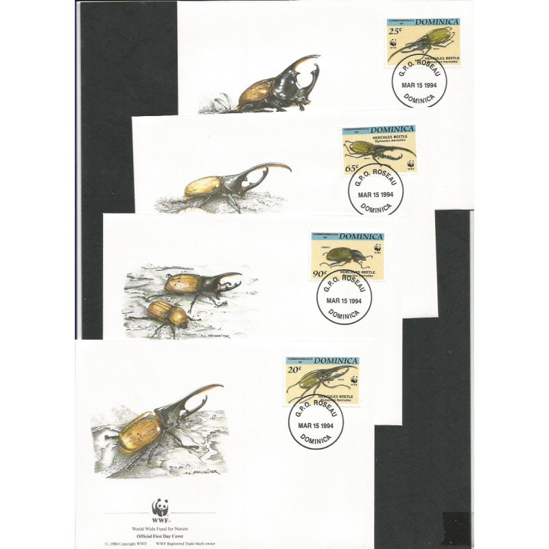 Dominika 1994, WWF: owad rohatyniec. FDC