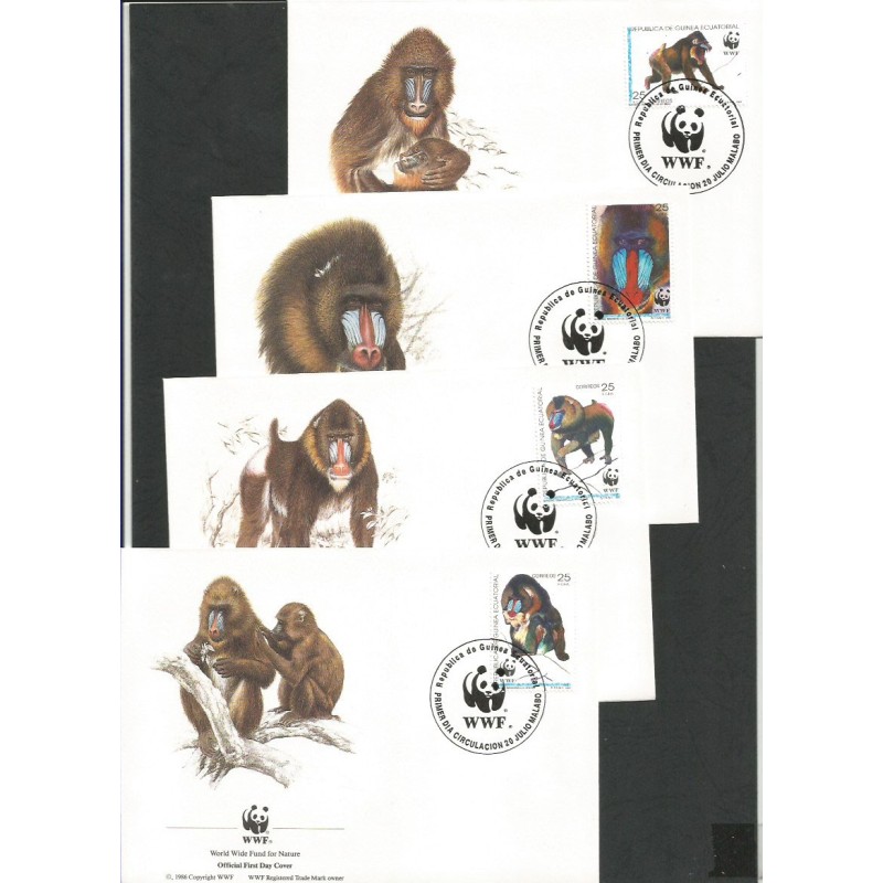 Gwinea Równikowa 1991, WWF: małpa mandryl. FDC