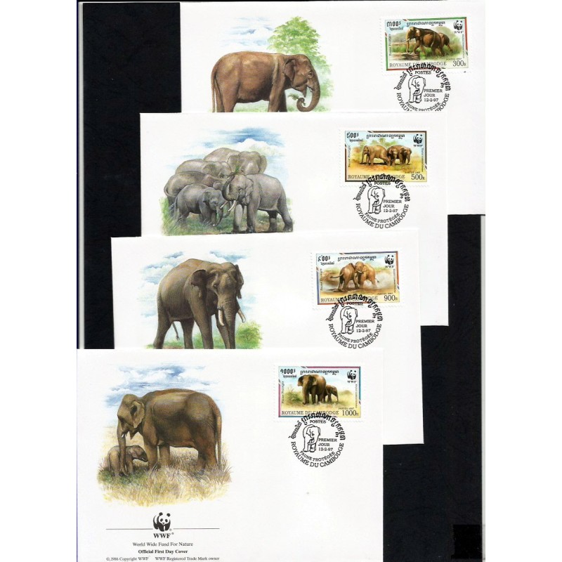 Kambodża 1997, WWF: słonie. FDC