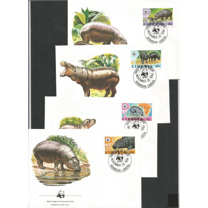 Liberia 1984, WWF: hipopotam. FDC