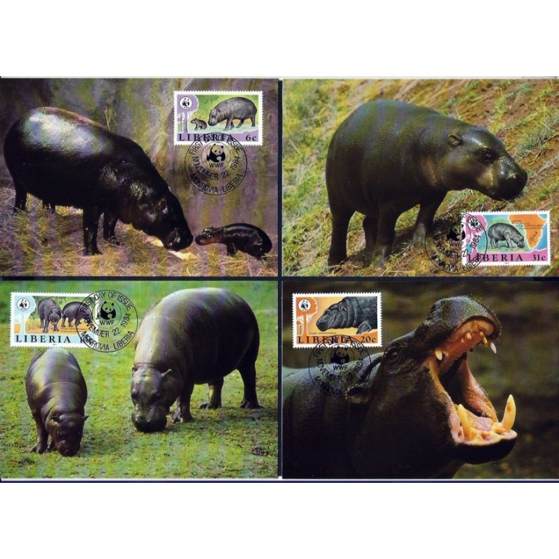 Liberia 1984, WWF: hipopotam. Karty maksimum