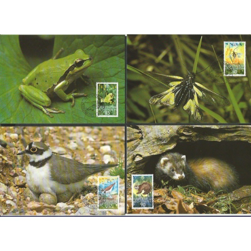 Liechtenstein 1989, WWF: fauna ptaki ssaki owady. Karty maksimum
