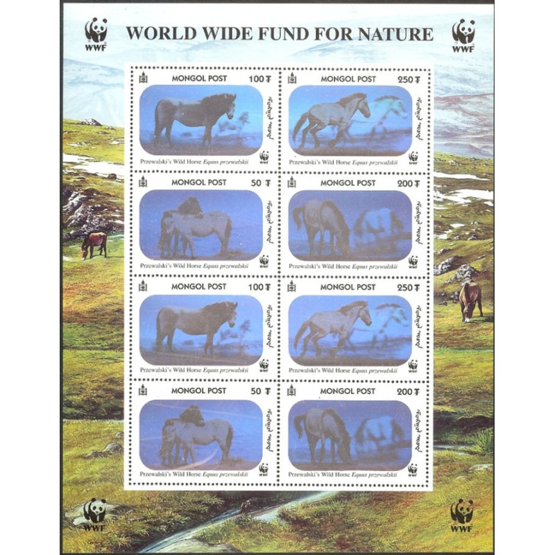 Mongolia 2000, WWF: konie. Blok, hologram **