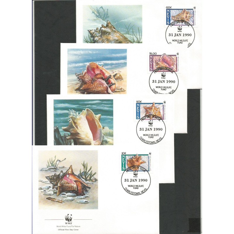 Nevis 1990, WWF: muszle, skorupiaki. FDC